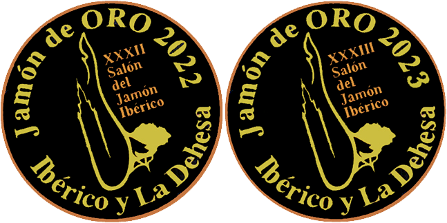 Sellos de los premios Jamón de Oro conseguidos en los años 2022 y 2023