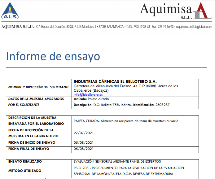 Informe de ensayo aquimisa