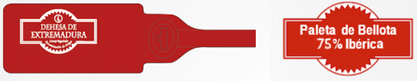 Vitola roja y brida roja paleta ibérica con denominación de origen Dehesa de Extremadura.
